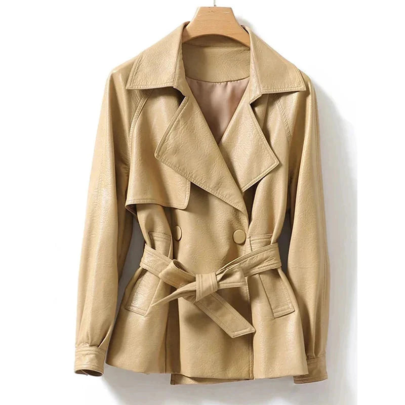 Faux Leather Trench Coat Belted Jacket | Zarnesh