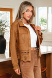 Faux Suede Laser Cut Hollowed Retro Shacket | Zarnesh