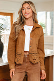 Faux Suede Laser Cut Hollowed Retro Shacket | Zarnesh