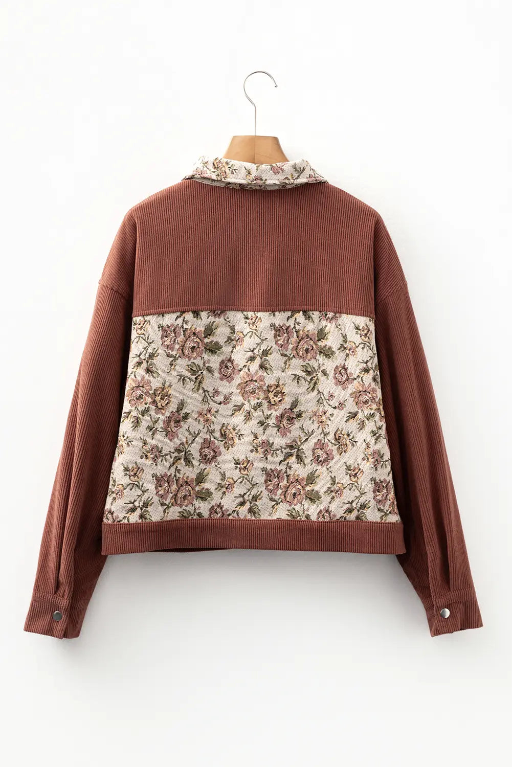 Brown jacket with floral pattern on a white background