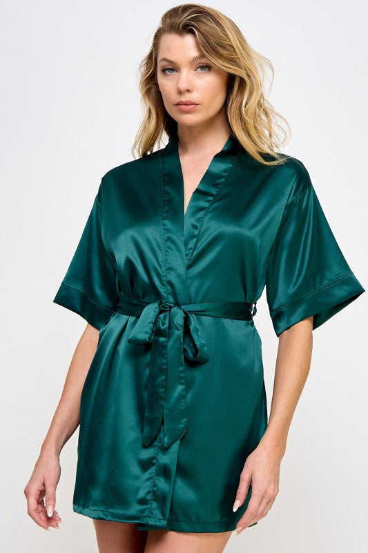 Women’s Getting Ready Satin Kimono Robe with Belt | Zarnesh