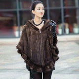 Front Zip Faux Knitted Mink Hooded Poncho | Zarnesh