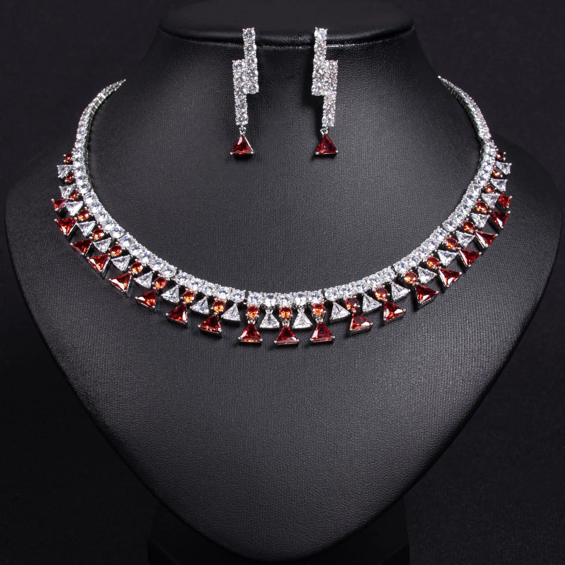 Jewelry set with necklace and earrings on a black mannequin