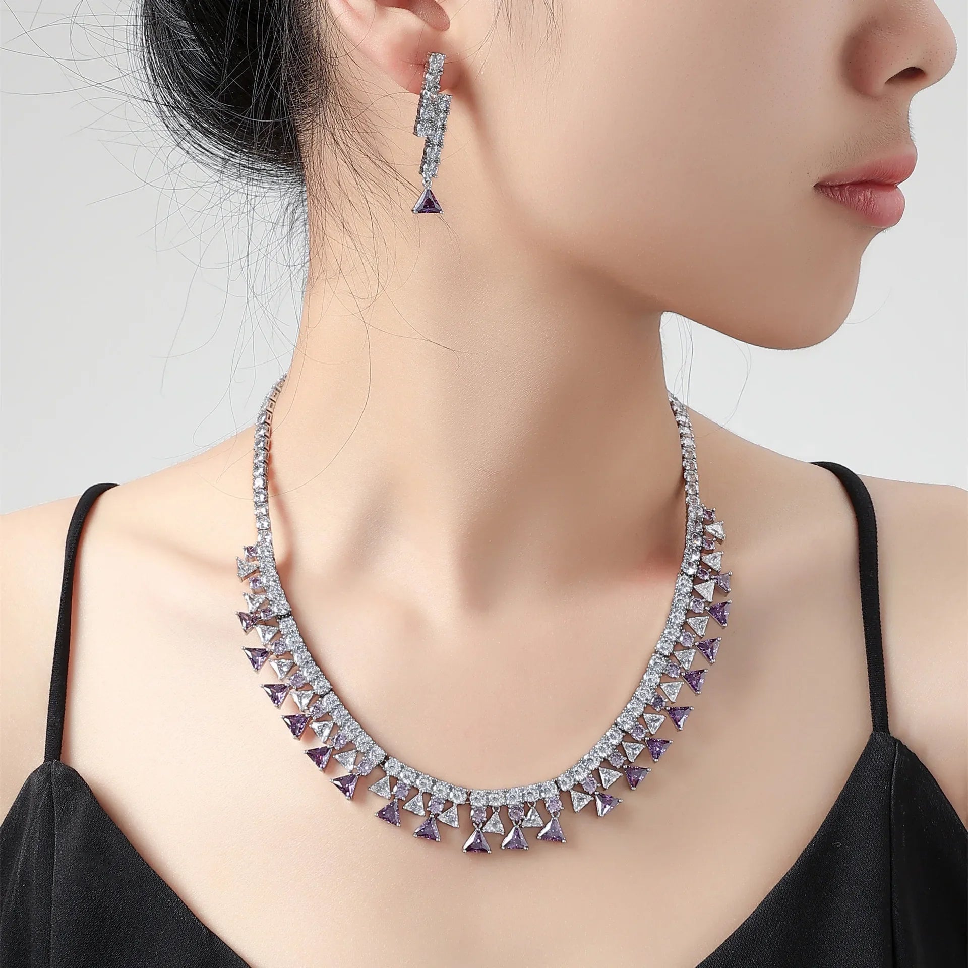 Geometric Triangle Zircon Jewelry Set | Zarnesh