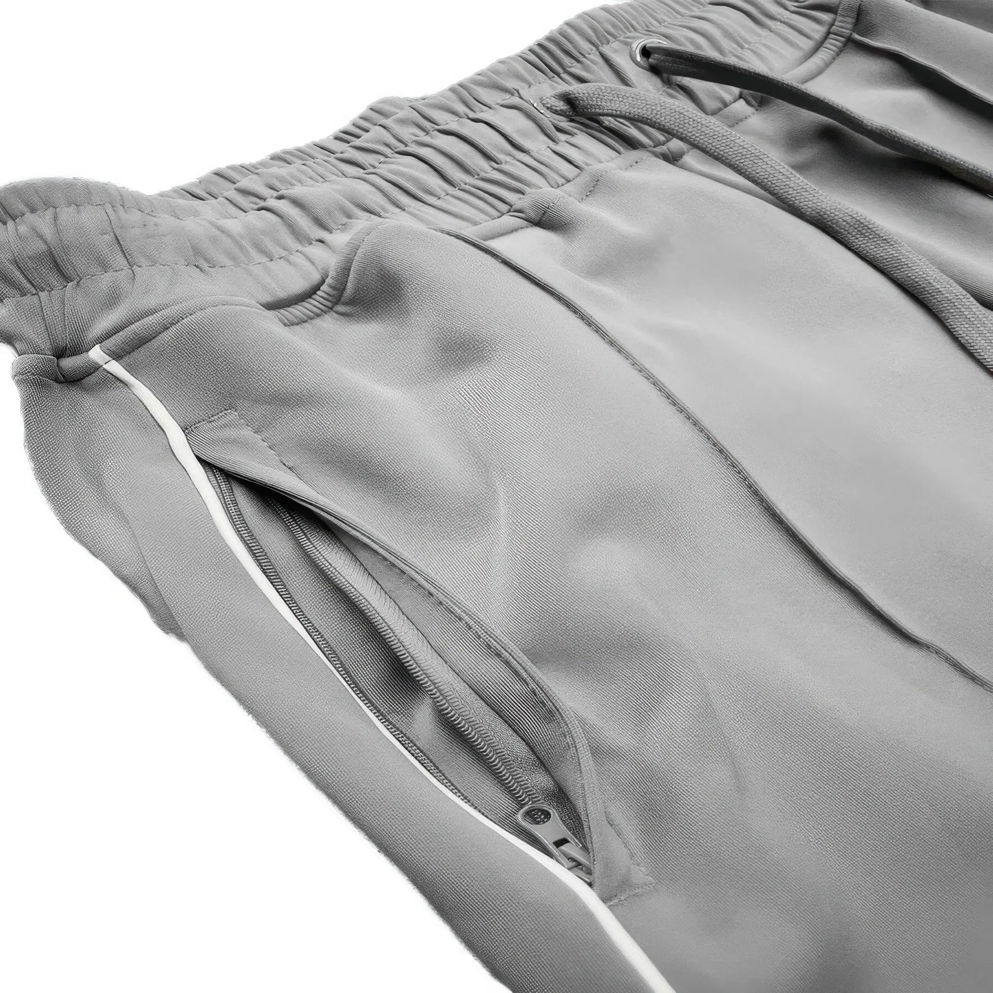 Gray sweatpants with a zipper on a white background