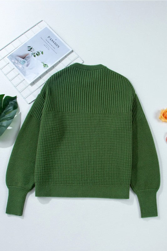 Women’s Solid Textured Knit Crewneck Pullover Sweater | Zarnesh