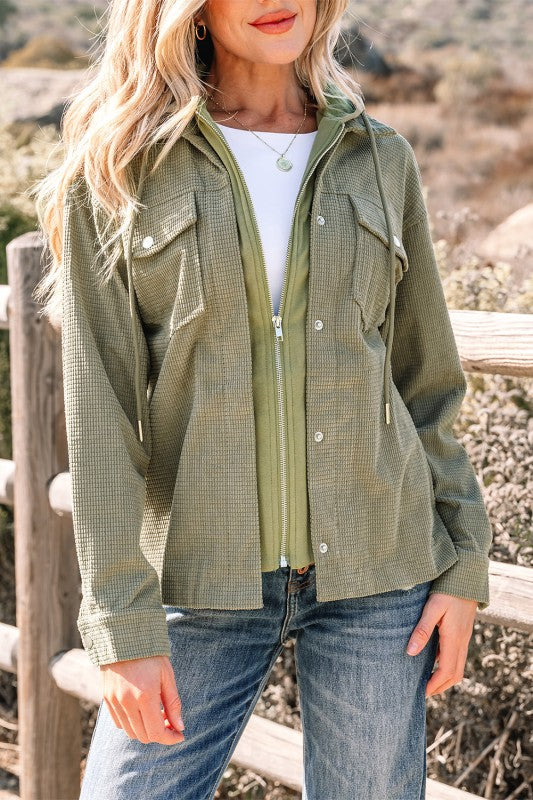 Women’s Textured Knit Hooded Corduroy Jacket | Zarnesh