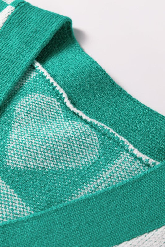 Women’s Valentines Heart Checkered Button V-Neck Cardigan | Zarnesh