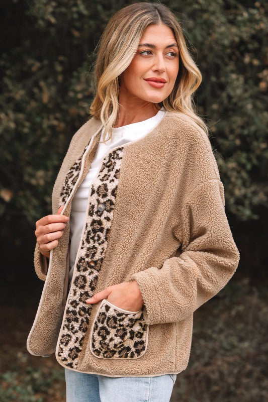 Women’s Leopard Plush Pocketed Jacket | Zarnesh