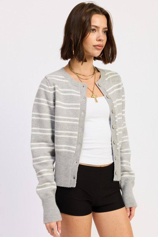 Women’s Striped Cropped Button-Down Cardigan | Zarnesh