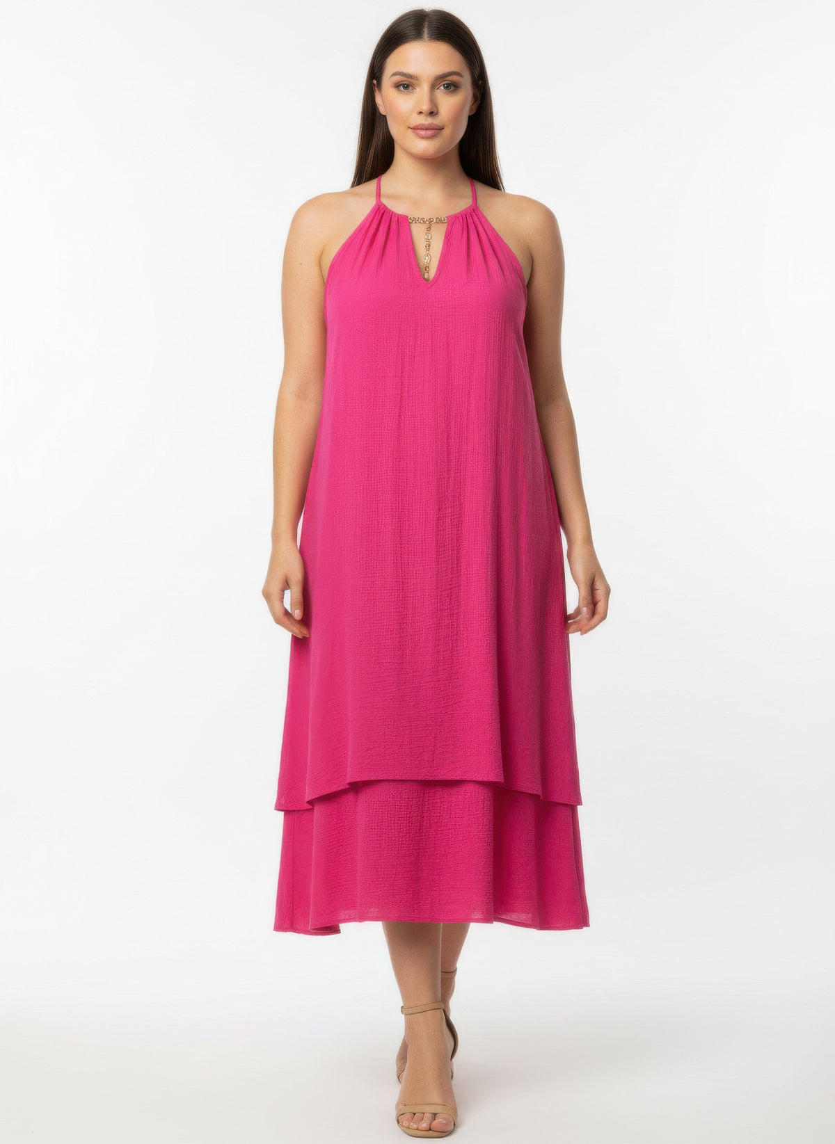 Halter Neck Tiered Layered Midi Dress | Zarnesh