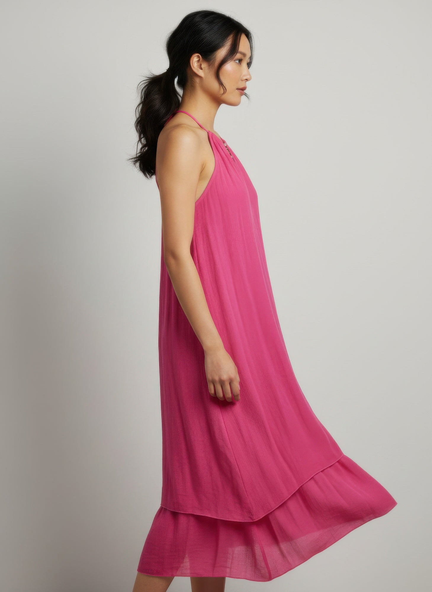 Halter Neck Tiered Layered Midi Dress | Zarnesh