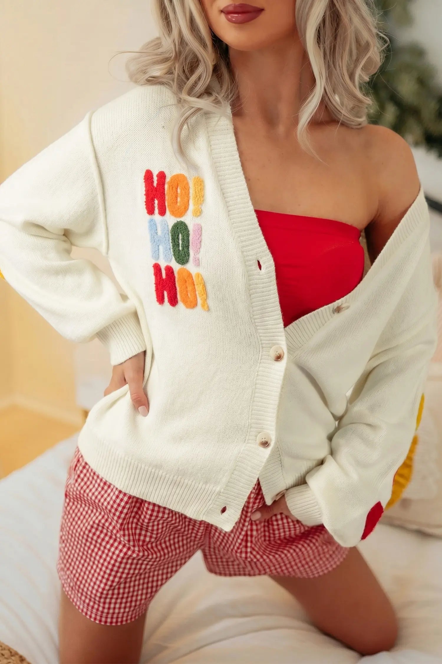 Ho Ho Ho Patch Holiday Knit Christmas Cardigan | Zarnesh