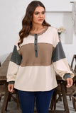 Women’s Plus Size Waffle Colorblock Henley Half-Button Top | Zarnesh