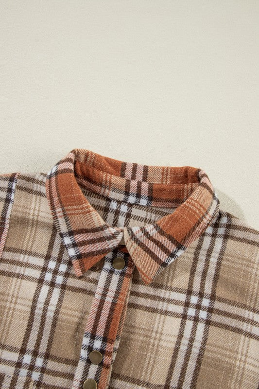 Women’s Colorblock Patchwork Plaid Snap Buttoned Shacket | Zarnesh