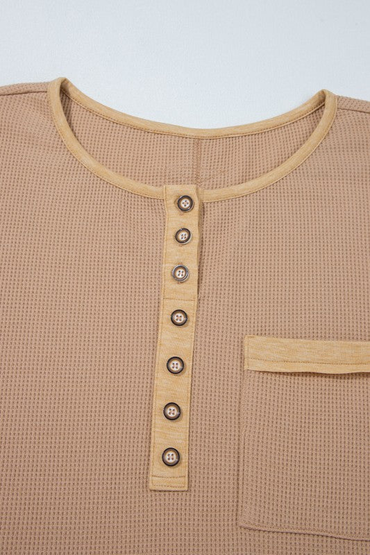 Women’s Colorblock Waffle Knit Textured Henley Top | Zarnesh