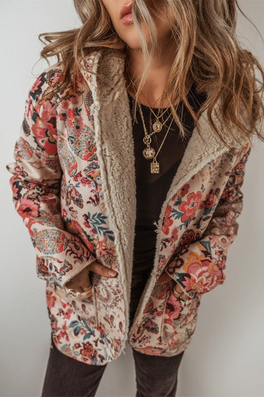 Women’s Floral Warmth Sherpa Lined Hooded Jacket | Zarnesh