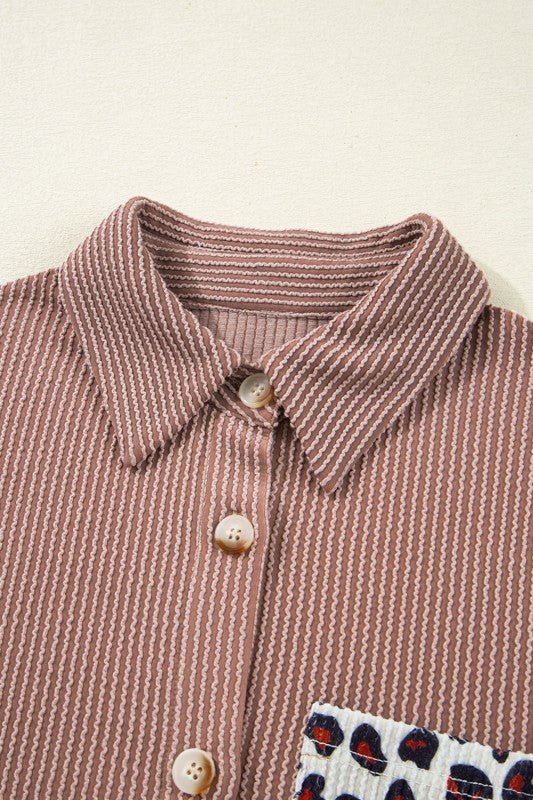 Women’s Leopard Western Corded Knit Patchwork Shacket | Zarnesh