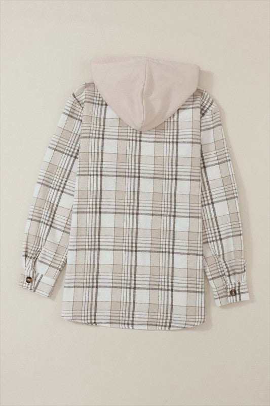 Women’s Plaid Flannel Removable Hood Buttoned Shacket | Zarnesh