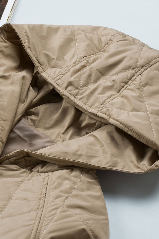 Women’s Solid Quilted Jacket Hooded Snap Button Puffer Coat | Zarnesh