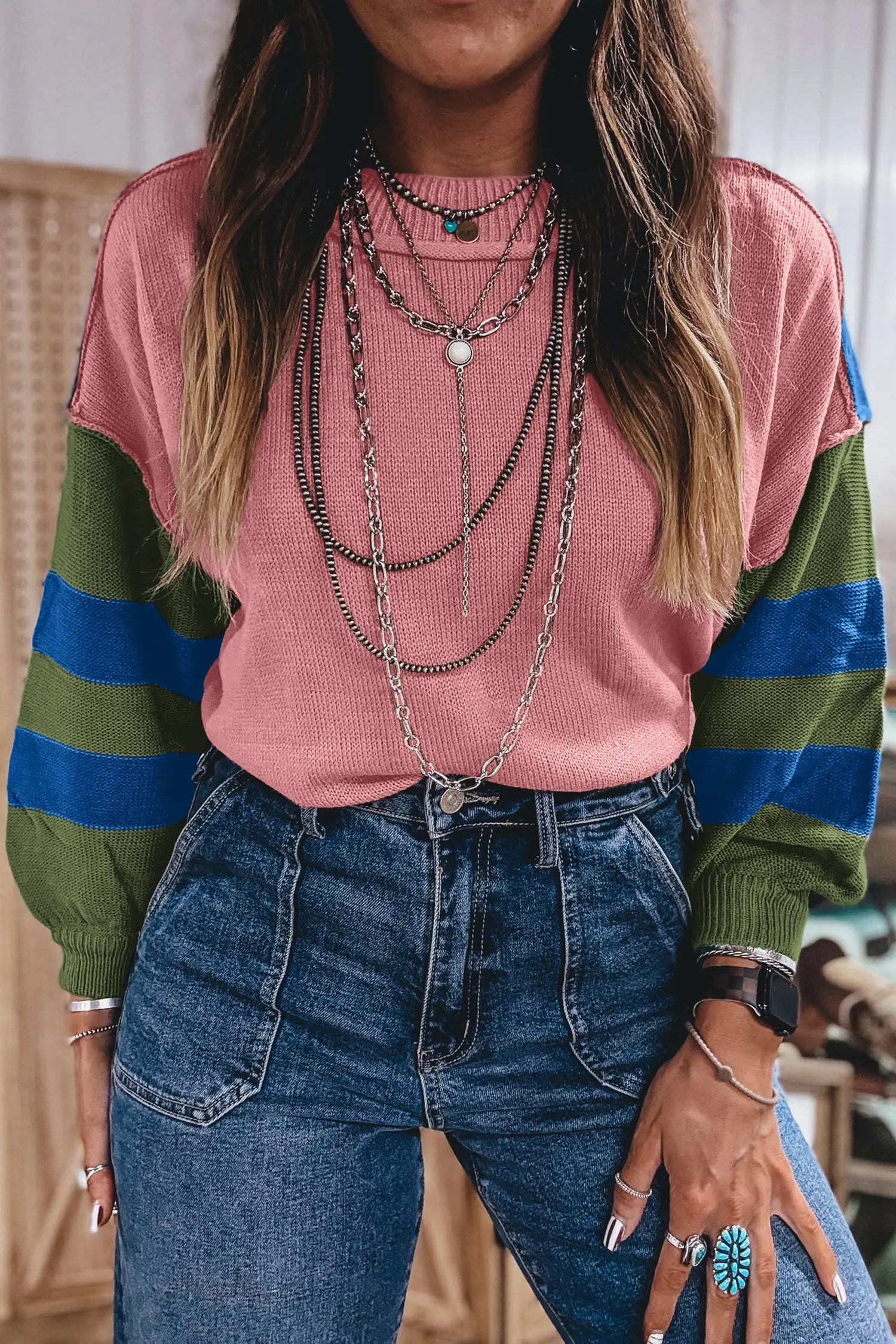 Striped Colorblock Patchwork Knit Pullover Sweater | Zarnesh