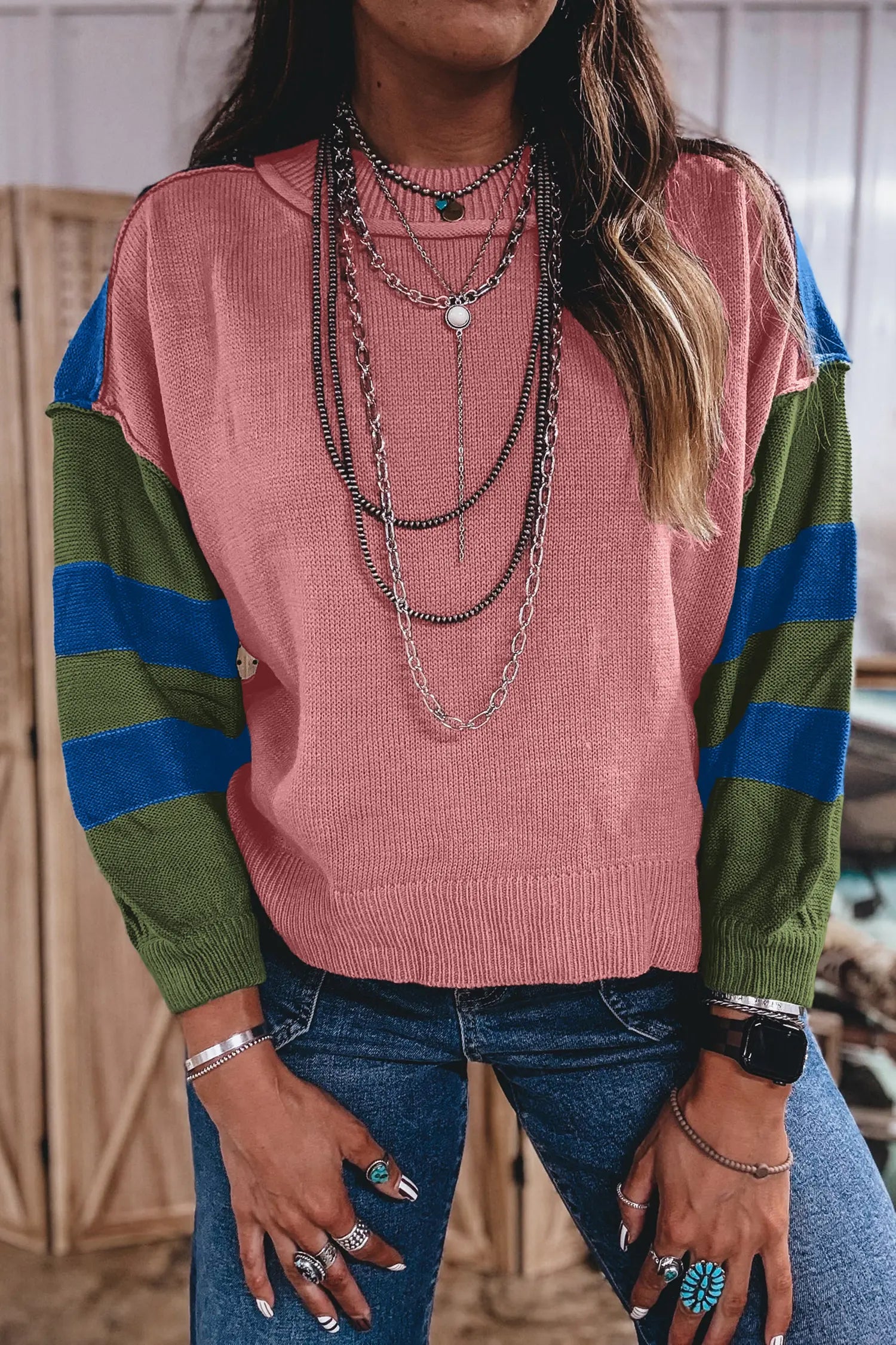 Striped Colorblock Patchwork Knit Pullover Sweater | Zarnesh