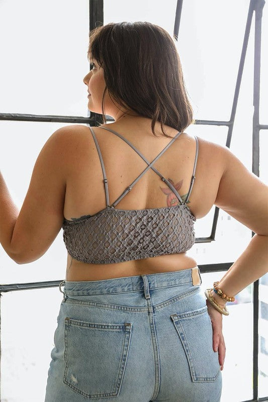 Women X Large Padded Crochet Lace Lined Longline Bralette Zarnesh