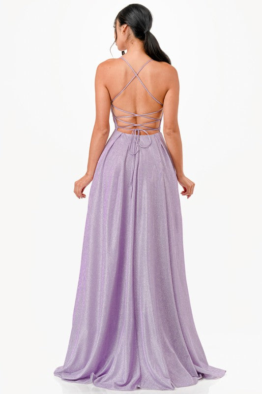 Women’s Formal Glitter Criss-Cross Back Bodycon Maxi Dress | Zarnesh