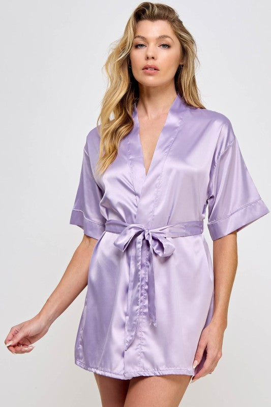 Women’s Getting Ready Satin Kimono Robe with Belt | Zarnesh