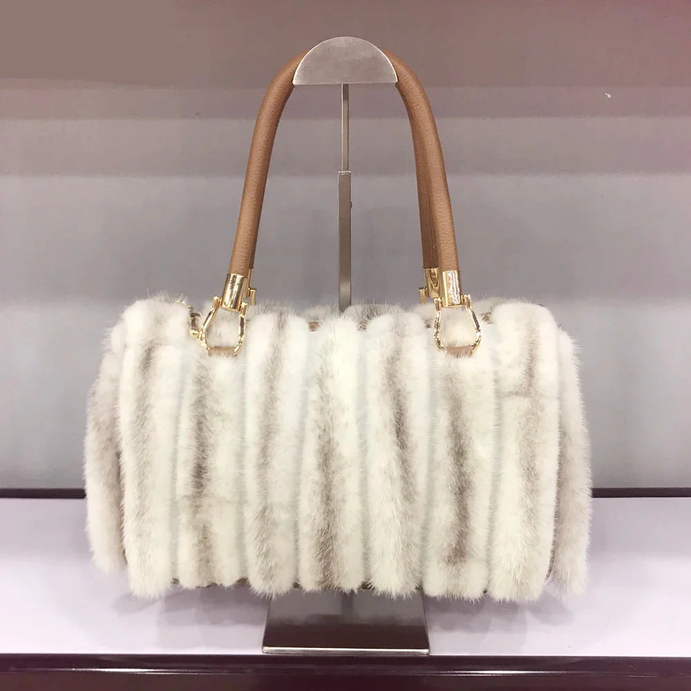 Leather Handles Mink Fur Luxury Handbag | Zarnesh