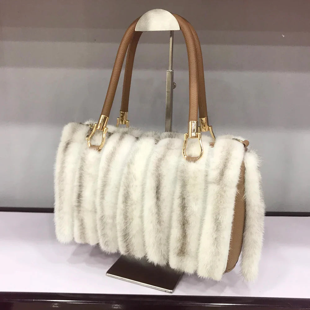 Leather Handles Mink Fur Luxury Handbag | Zarnesh