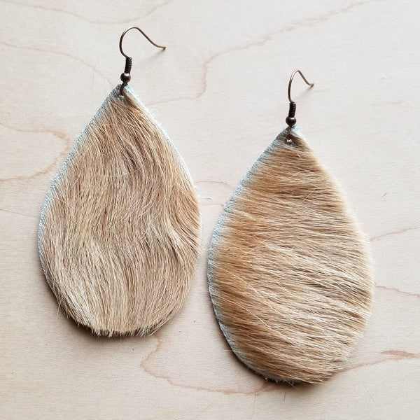 Leather Teardrop Earrings in Hair on Hide Brindle | Zarnesh 