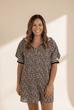 Leopard Half-Zip Neck Striped Trim Mini Dress | Zarnesh