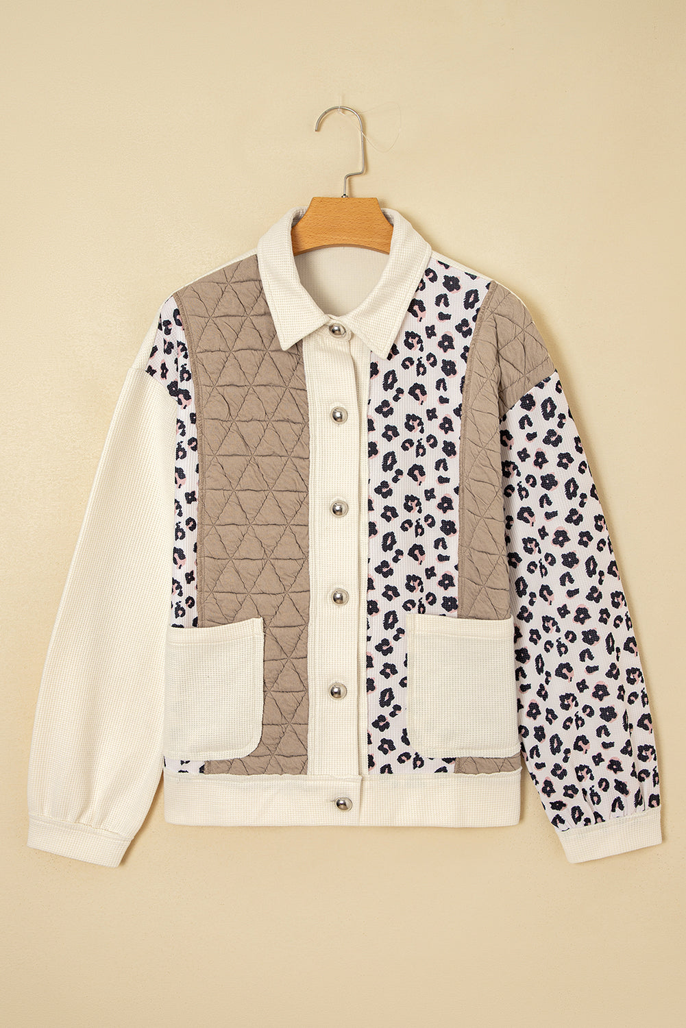 Leopard Patchwork Quilted Waffle Buttoned Shacket | Zarnesh