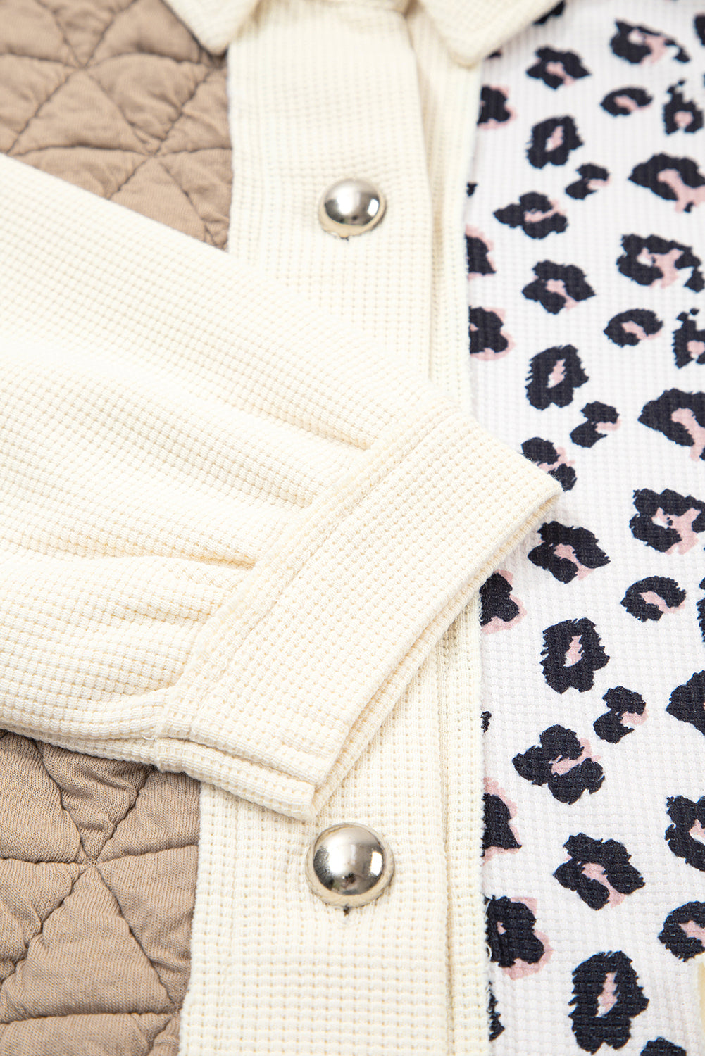Leopard Patchwork Quilted Waffle Buttoned Shacket | Zarnesh