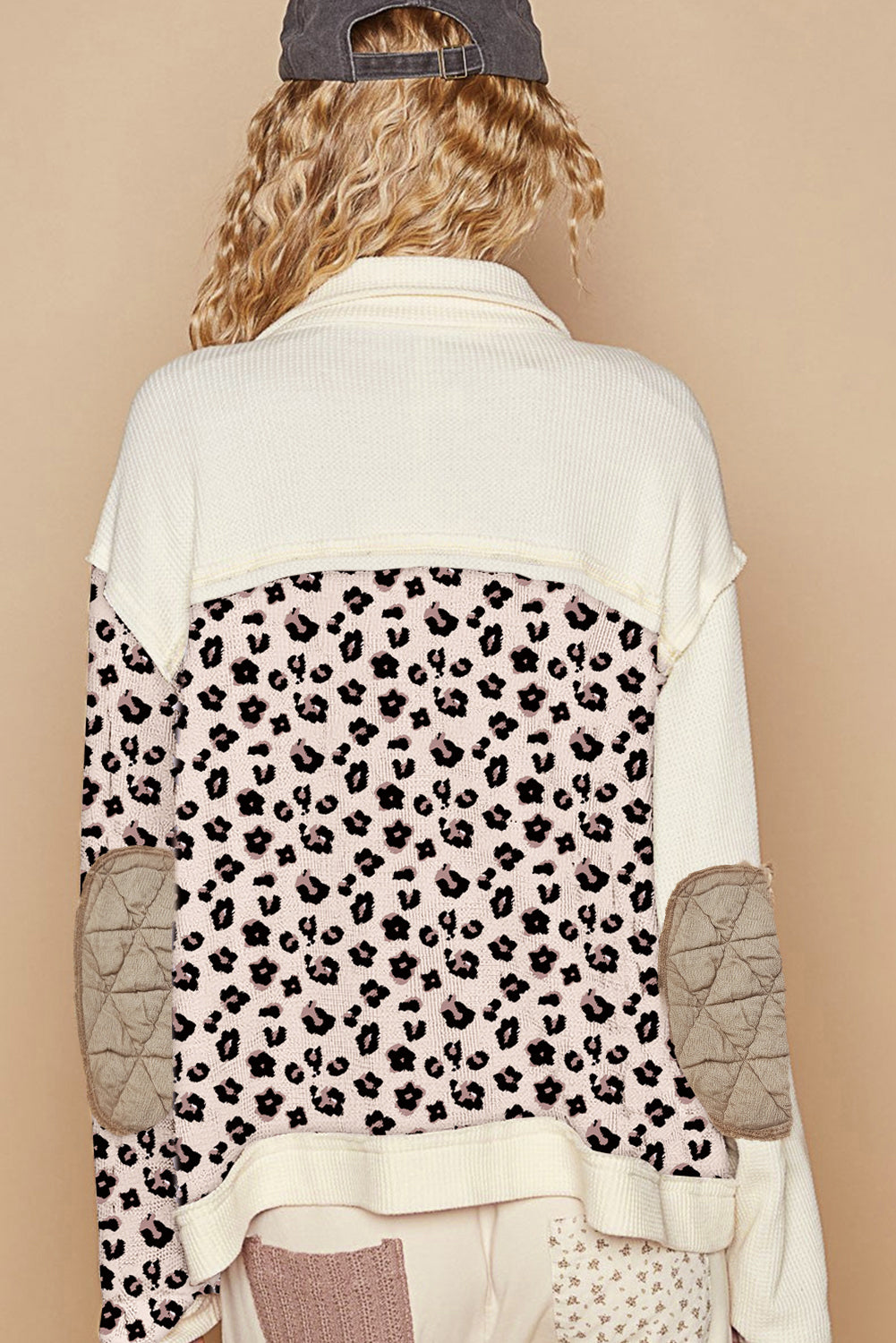 Leopard Patchwork Quilted Waffle Buttoned Shacket | Zarnesh