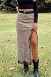 Leopard Print Trim Side Split Midi Skirt | Zarnesh
