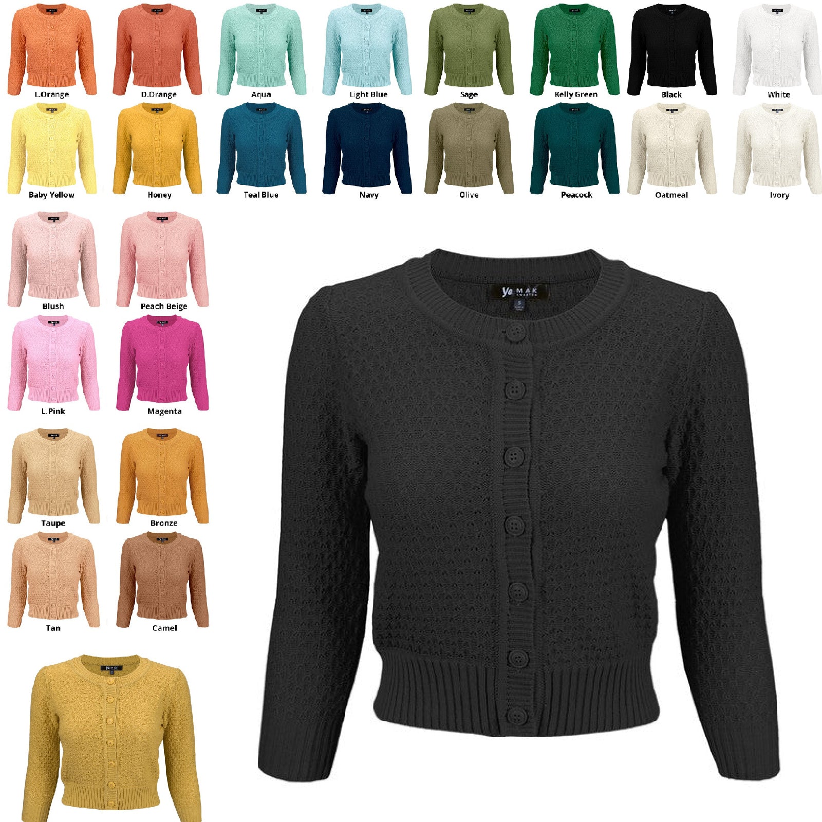 Women 3/4 Sleeve Cute Pattern Cropped Cardigan Sweater | Zarnesh