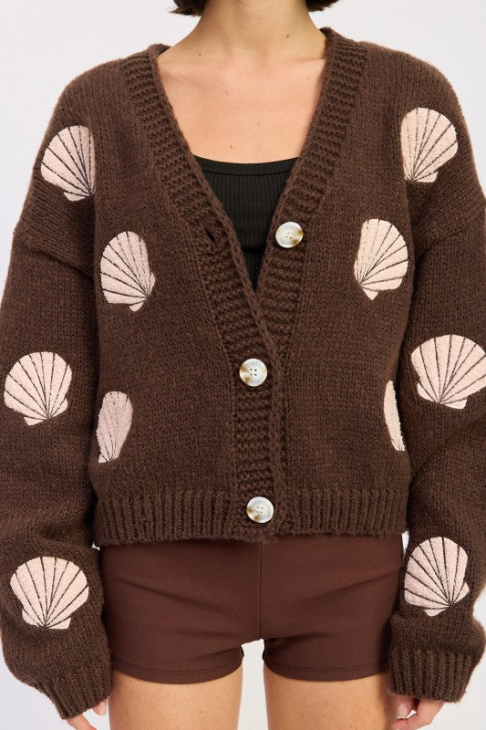 Women’s Applique V-Neck Knit Button Front Cardigan | Zarnesh
