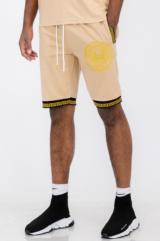 Men Lion Head Black and Gold Detail Shorts | Zarnesh