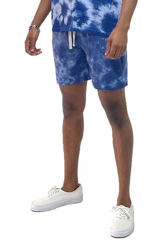 Men Cotton Tie Dye Elastic Waist Drawstring Welt Pockets Sweat Shorts Zarnesh