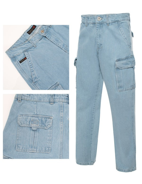 Men Cargo Cotton Zip Fly With Button High Rise Denim Pants Zarnesh