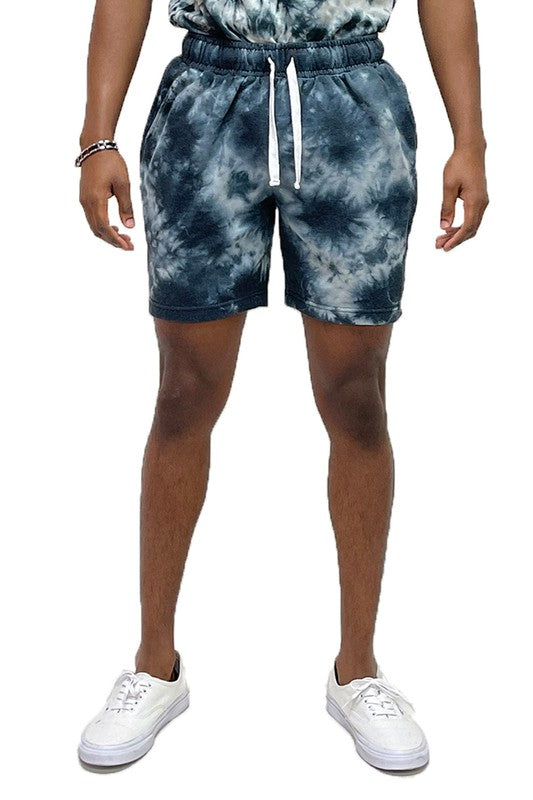 Men Cotton Tie Dye Elastic Waist Drawstring Welt Pockets Sweat Shorts Zarnesh