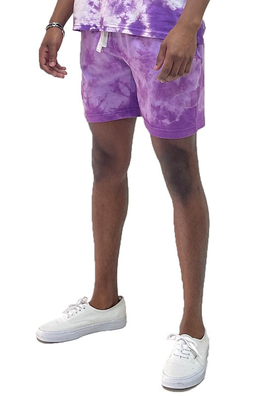 Men Cotton Tie Dye Elastic Waist Drawstring Welt Pockets Sweat Shorts Zarnesh