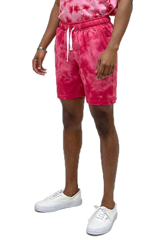 Men Cotton Tie Dye Elastic Waist Drawstring Welt Pockets Sweat Shorts Zarnesh