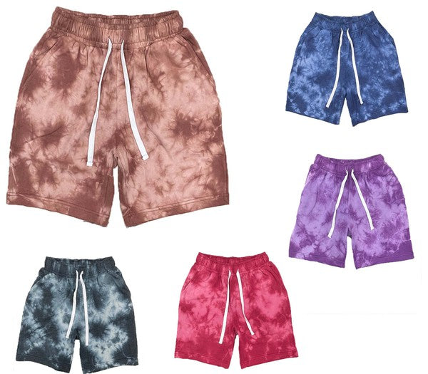 Men Cotton Tie Dye Elastic Waist Drawstring Welt Pockets Sweat Shorts Zarnesh