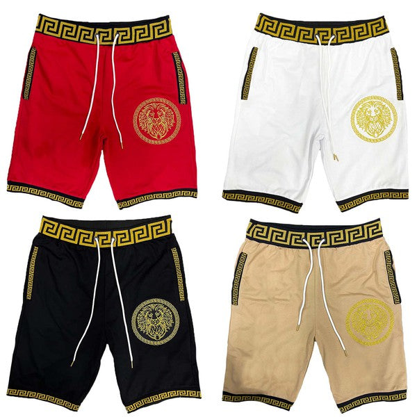 Men Lion Head Black and Gold Detail Shorts | Zarnesh