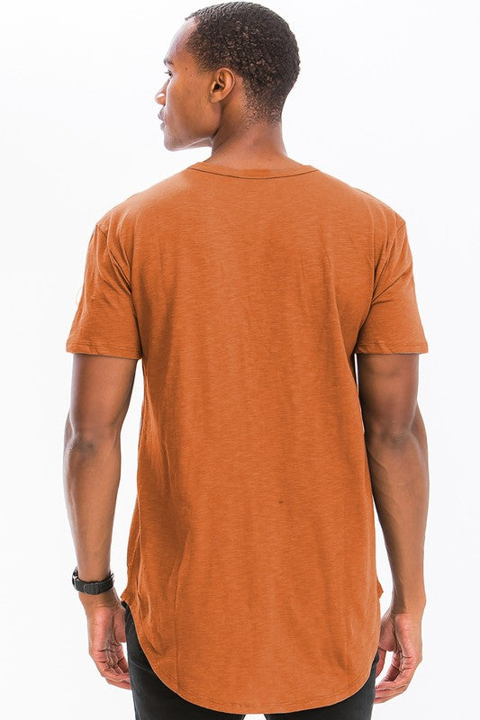 Men Cotton Scallop Shape Short Sleeve Cut Henley Button Shirt Zarnesh