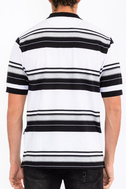 Men Plus Polo Old School Striped Pique Front Button Shirt Zarnesh
