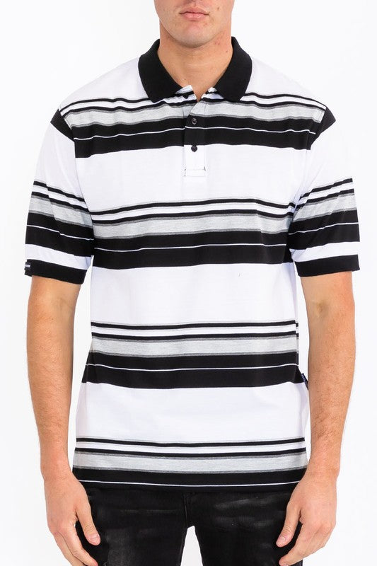 Men Plus Polo Old School Striped Pique Front Button Shirt Zarnesh